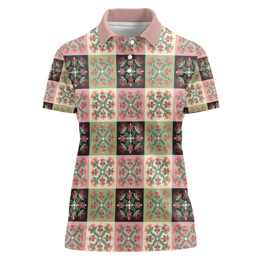 Seamless Pattern Pikake Lei Women Polo Shirt Floral Squares Pikake LT9 Female Pink - Polynesian Pride