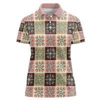 Seamless Pattern Pikake Lei Women Polo Shirt Floral Squares Pikake LT9 Female Pink - Polynesian Pride