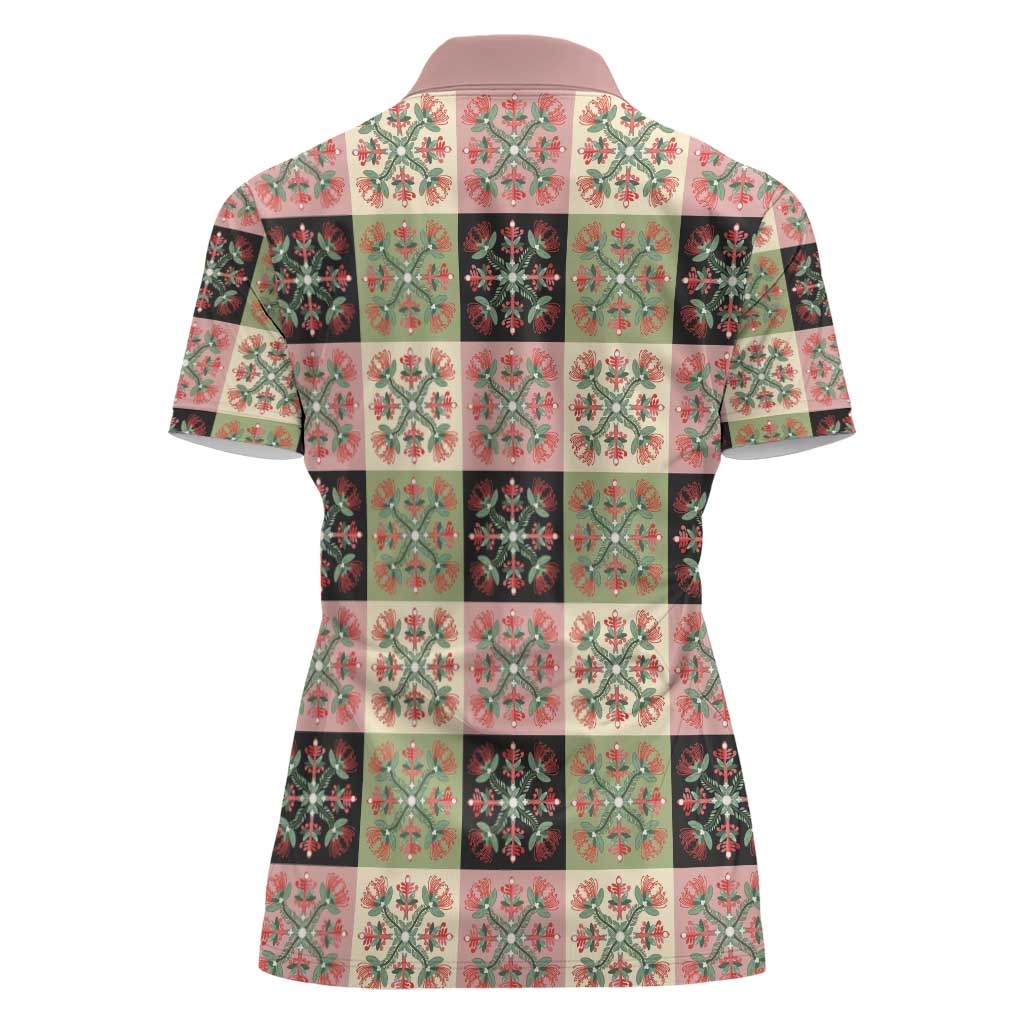 Seamless Pattern Pikake Lei Women Polo Shirt Floral Squares Pikake LT9 - Polynesian Pride