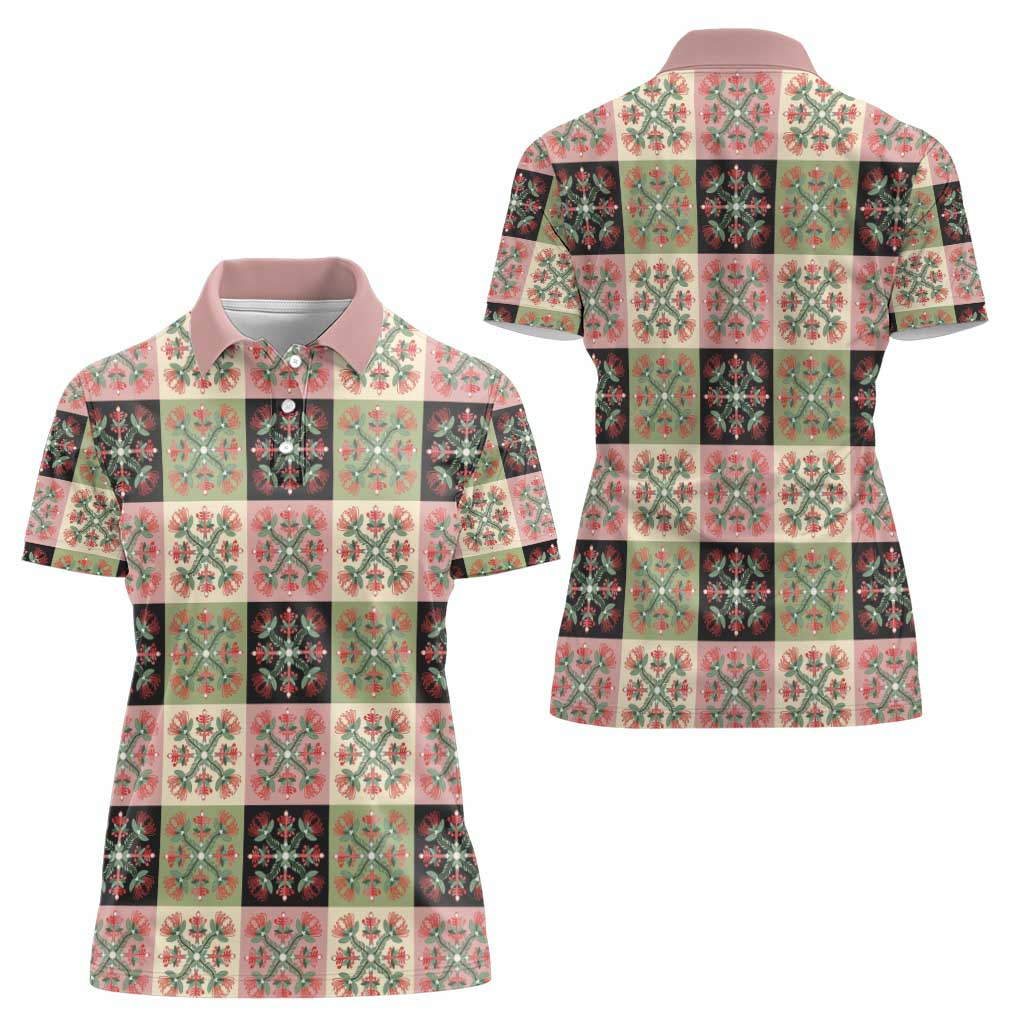 Seamless Pattern Pikake Lei Women Polo Shirt Floral Squares Pikake LT9 - Polynesian Pride