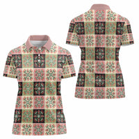 Seamless Pattern Pikake Lei Women Polo Shirt Floral Squares Pikake LT9 - Polynesian Pride