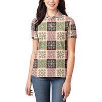 Seamless Pattern Pikake Lei Women Polo Shirt Floral Squares Pikake LT9 - Polynesian Pride