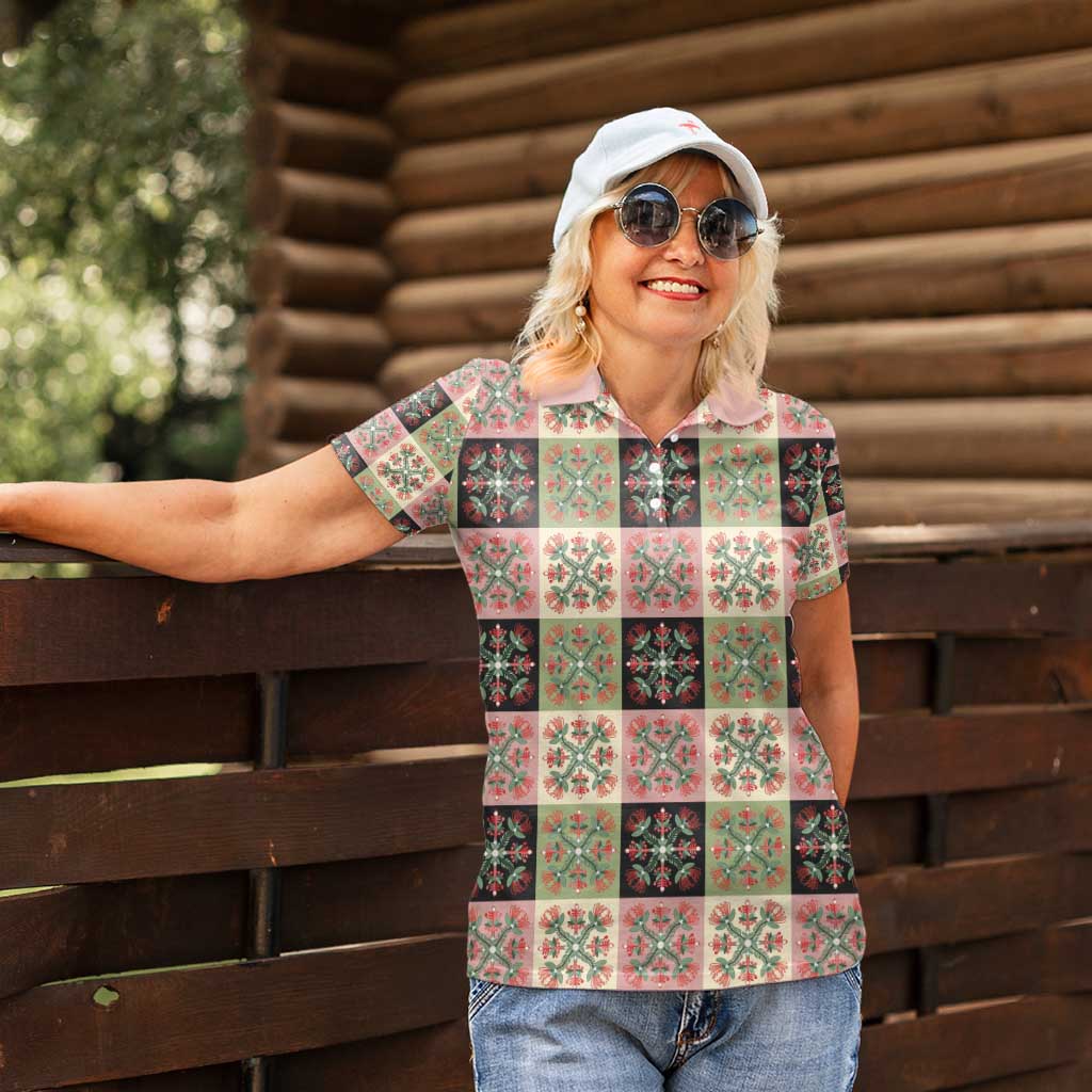 Seamless Pattern Pikake Lei Women Polo Shirt Floral Squares Pikake LT9 - Polynesian Pride