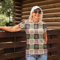 Seamless Pattern Pikake Lei Women Polo Shirt Floral Squares Pikake LT9 - Polynesian Pride