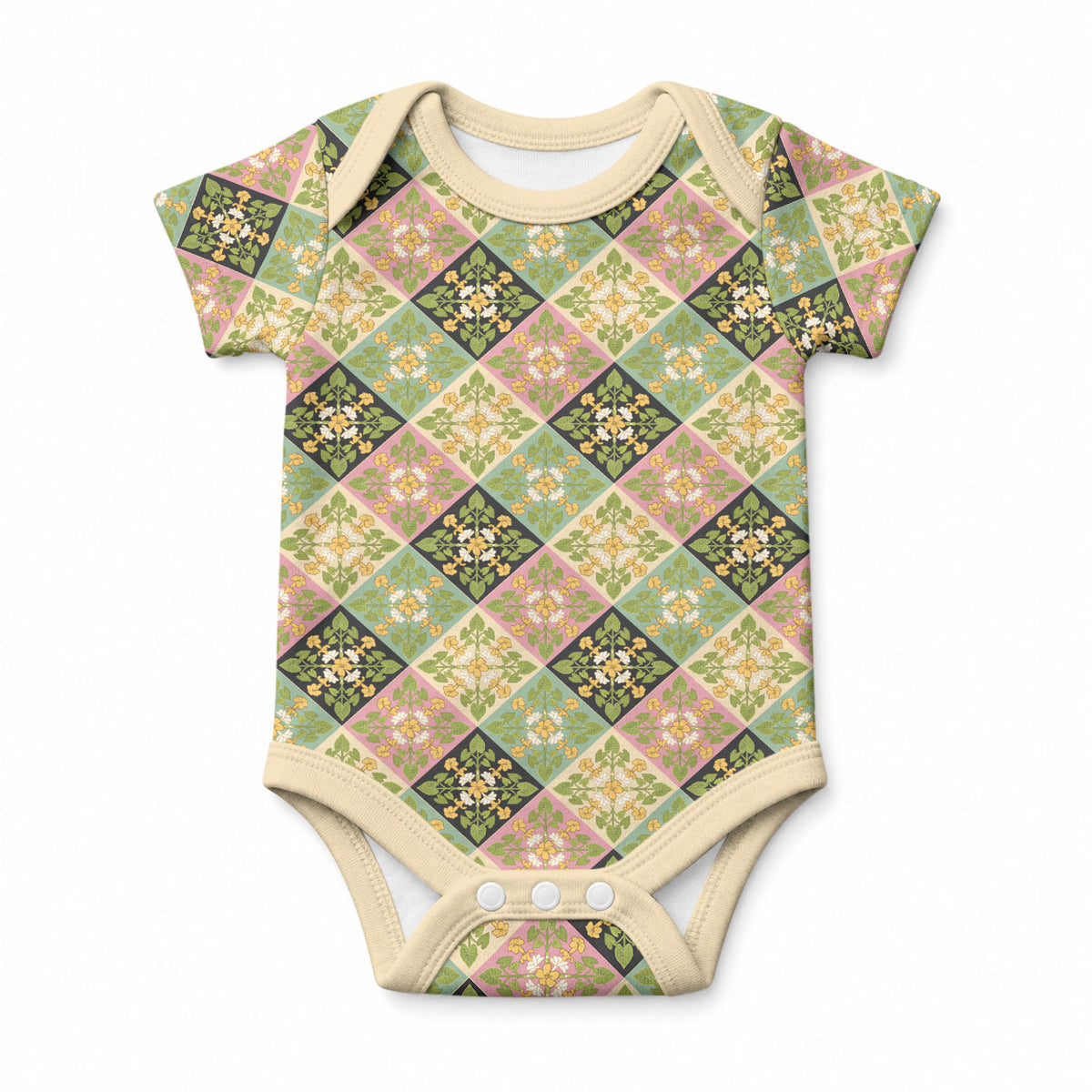 Seamless Pattern Puakenikeni and Kalo Baby Onesie LT9 Beige - Polynesian Pride