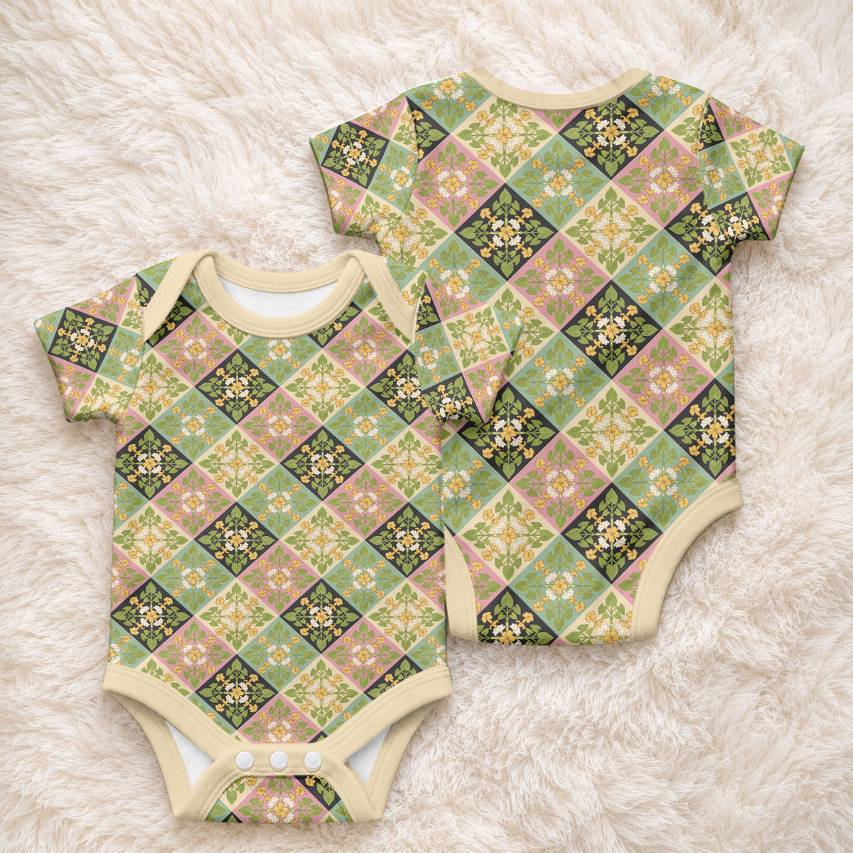 Seamless Pattern Puakenikeni and Kalo Baby Onesie LT9 - Polynesian Pride