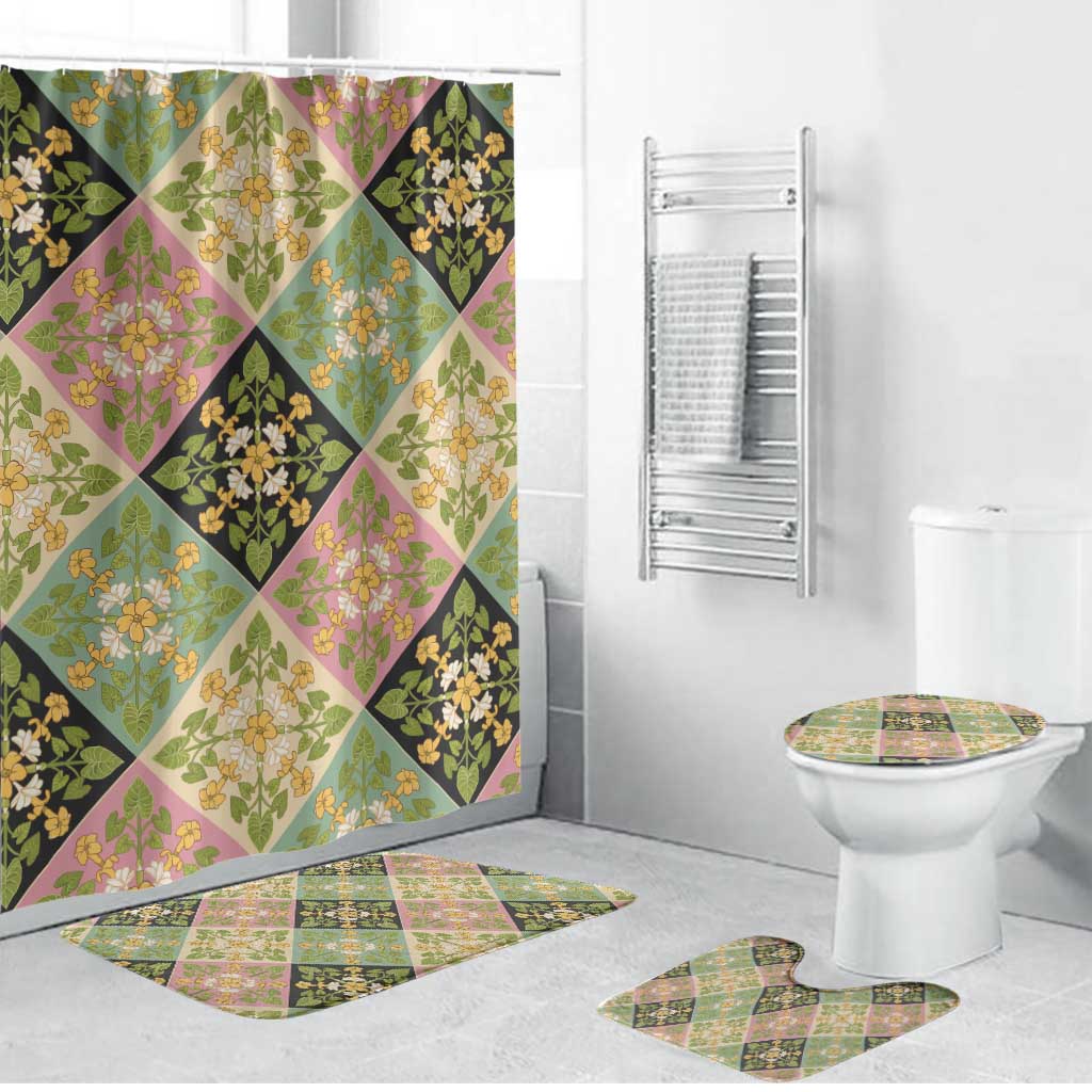 Seamless Pattern Puakenikeni and Kalo Bathroom Set LT9 Bathroom Set (4 pcs) Beige - Polynesian Pride