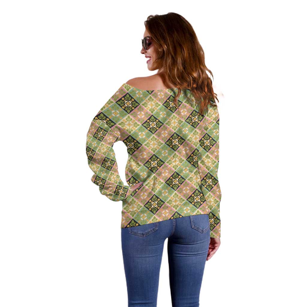 Seamless Pattern Puakenikeni and Kalo Off Shoulder Sweater LT9 - Polynesian Pride