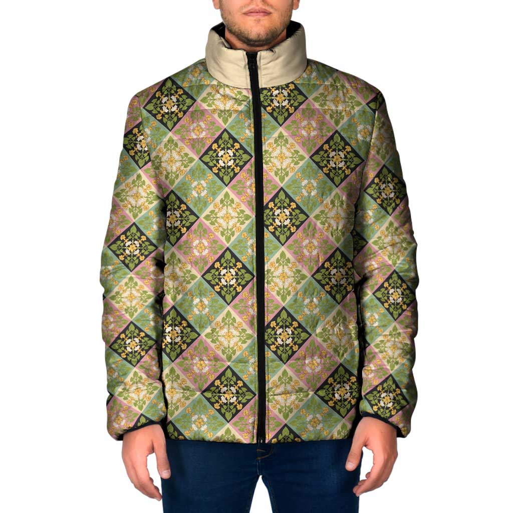 Seamless Pattern Puakenikeni and Kalo Padded Jacket LT9 Men Beige - Polynesian Pride