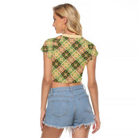 Seamless Pattern Puakenikeni and Kalo Raglan Cropped T Shirt LT9 - Polynesian Pride