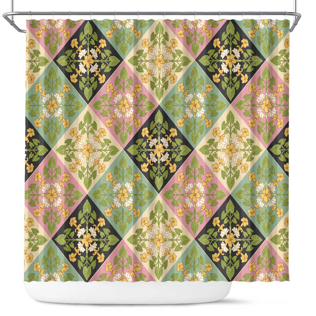 Seamless Pattern Puakenikeni and Kalo Shower Curtain LT9 Beige - Polynesian Pride