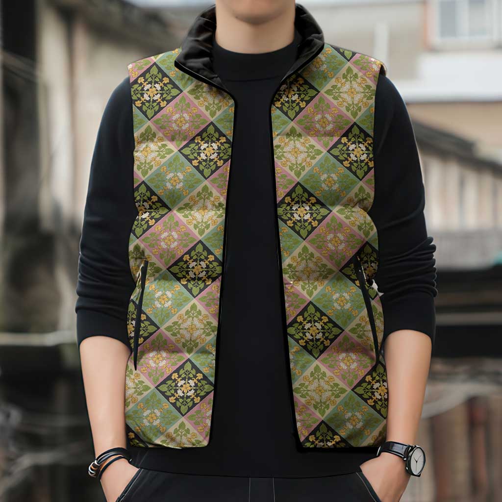 Seamless Pattern Puakenikeni and Kalo Sleeveless Puffer Jacket LT9 - Polynesian Pride