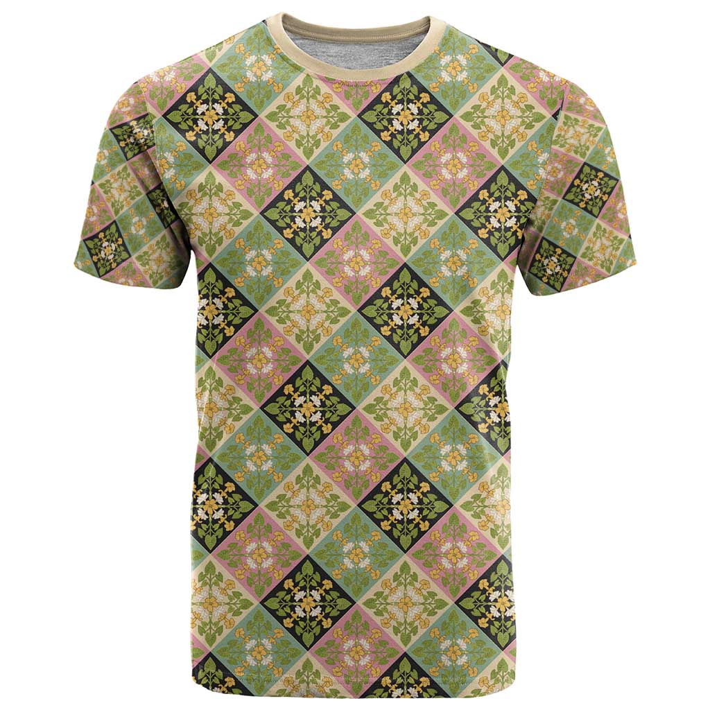 Seamless Pattern Puakenikeni and Kalo T Shirt LT9 Beige - Polynesian Pride