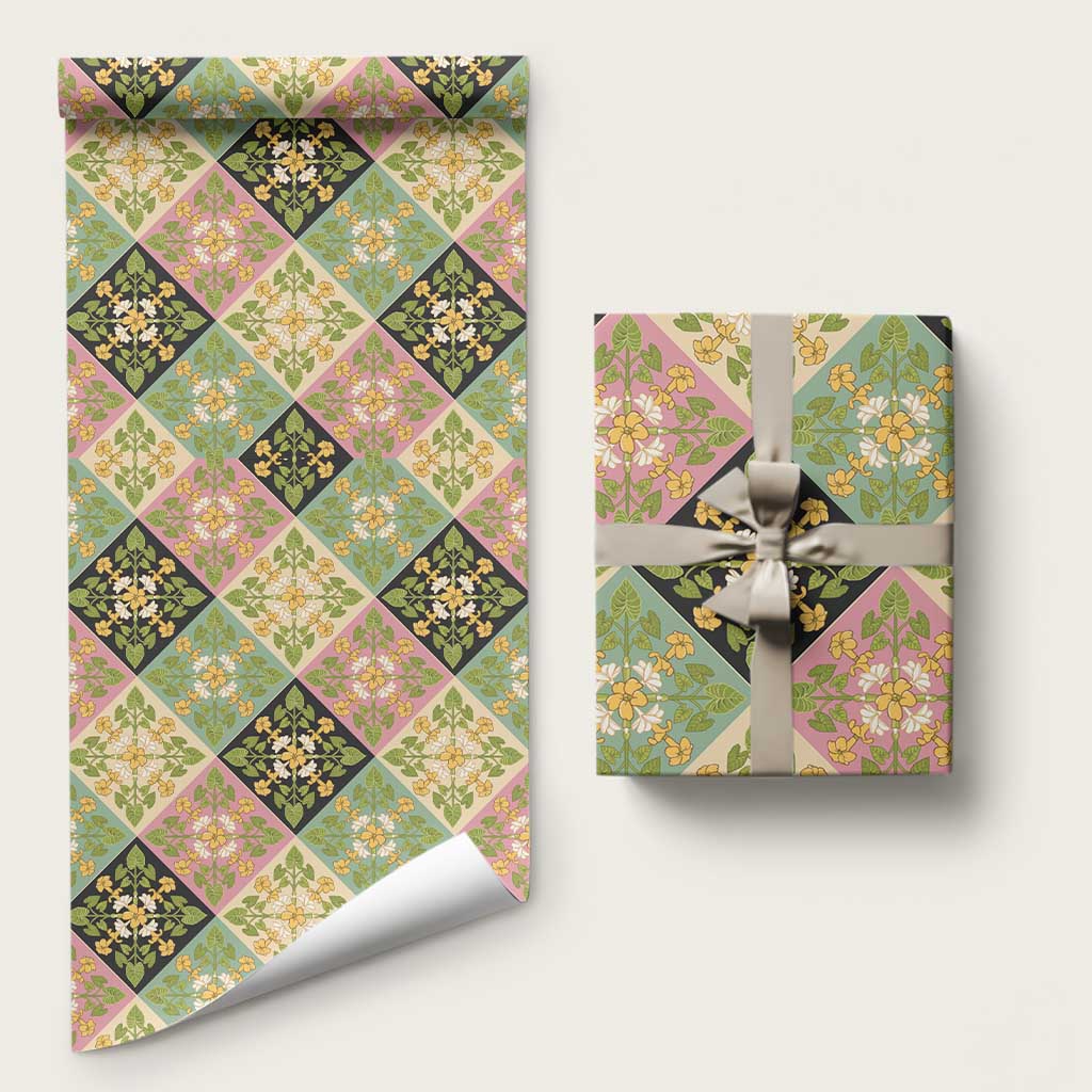 Seamless Pattern Puakenikeni and Kalo Wrapping Paper LT9 58" × 23" Beige - Polynesian Pride