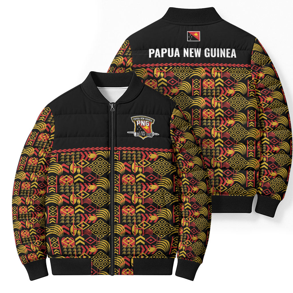 Papua New Guinea Kumuls Bomber Puffer Jacket Bird of Paradise Black Version LT9 - Polynesian Pride