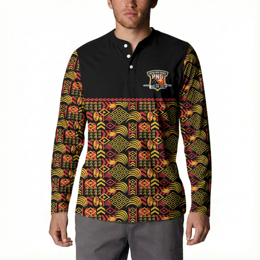 Papua New Guinea Kumuls Button Sweatshirt Bird of Paradise Black Version LT9 - Polynesian Pride