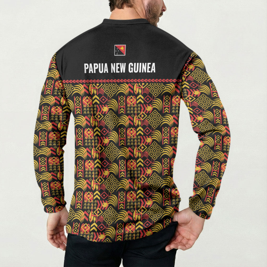 Papua New Guinea Kumuls Button Sweatshirt Bird of Paradise Black Version LT9 - Polynesian Pride