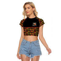 Papua New Guinea Kumuls Raglan Cropped T Shirt Bird of Paradise Black Version LT9 Female Black - Polynesian Pride