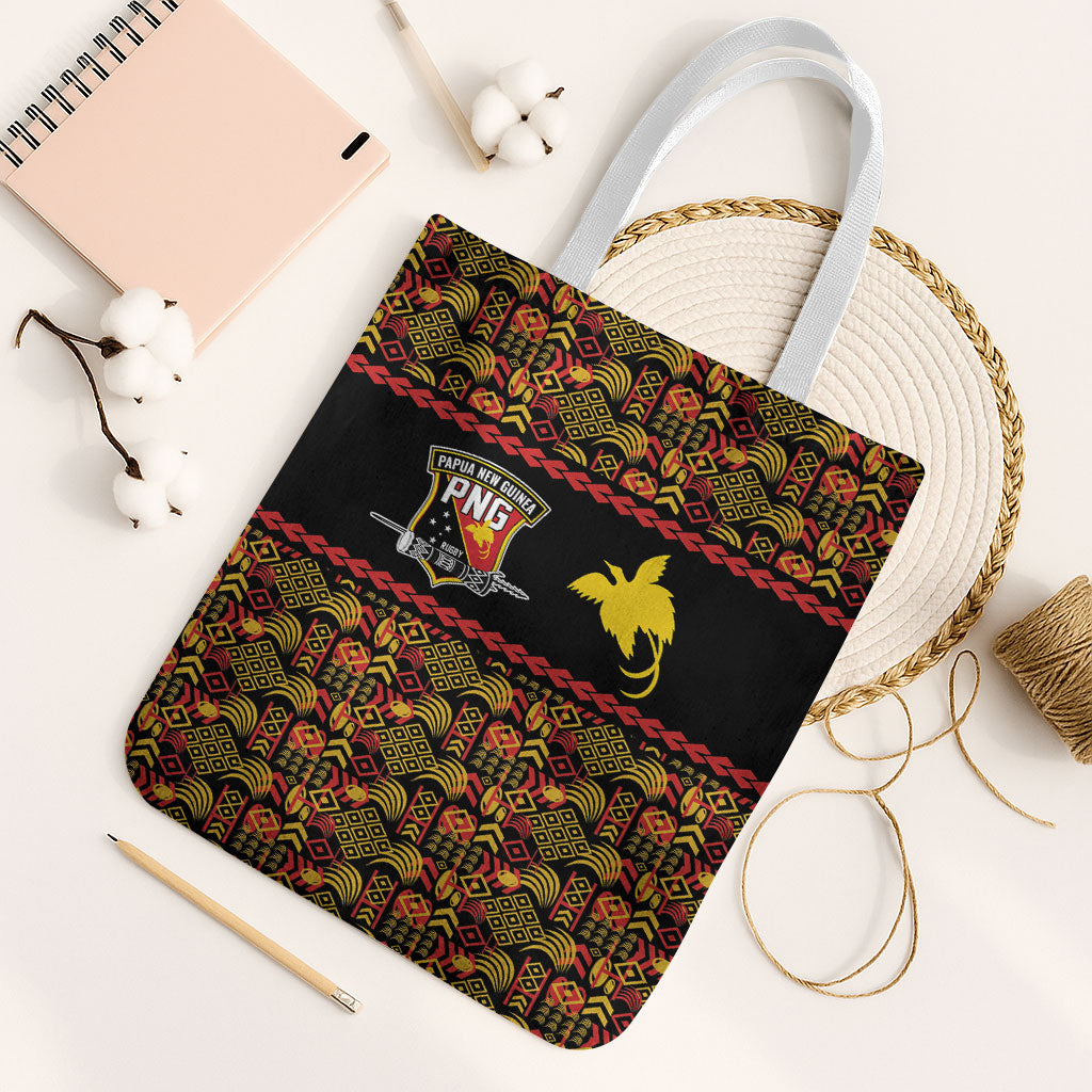 Papua New Guinea Kumuls Tote Bag Bird of Paradise Black Version LT9 White Strap One Size Black - Polynesian Pride