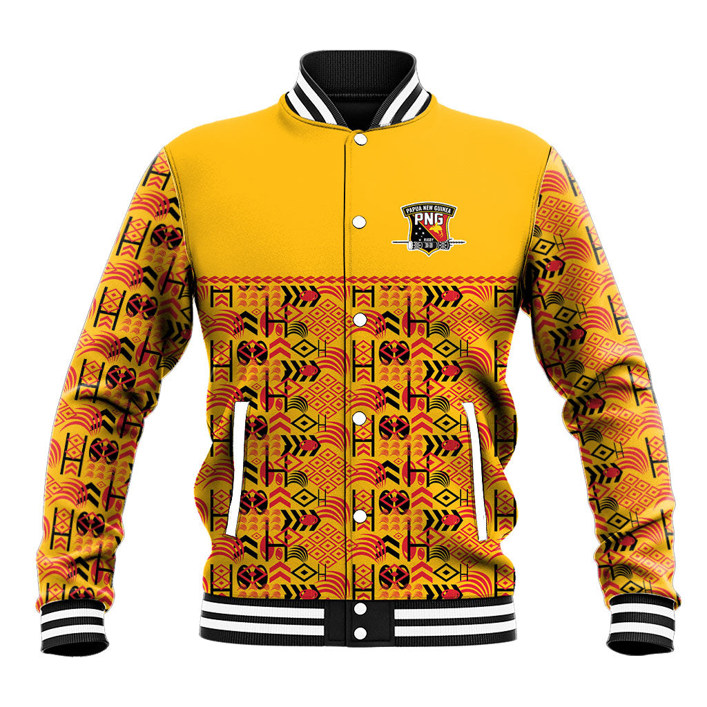 Papua New Guinea Kumuls Baseball Jacket Bird of Paradise Gold Version LT9 Unisex Gold - Polynesian Pride