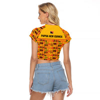 Papua New Guinea Kumuls Raglan Cropped T Shirt Bird of Paradise Gold Version LT9 - Polynesian Pride