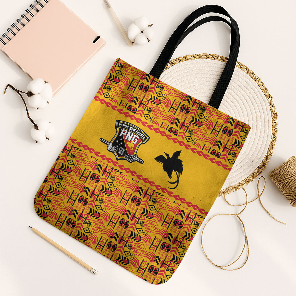 Papua New Guinea Kumuls Tote Bag Bird of Paradise Gold Version LT9 Black Strap One Size Gold - Polynesian Pride