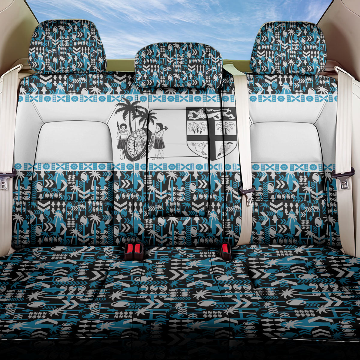 Fiji Bati Back Car Seat Cover Bati Island Warrior Geometry LT9 One Size Blue - Polynesian Pride