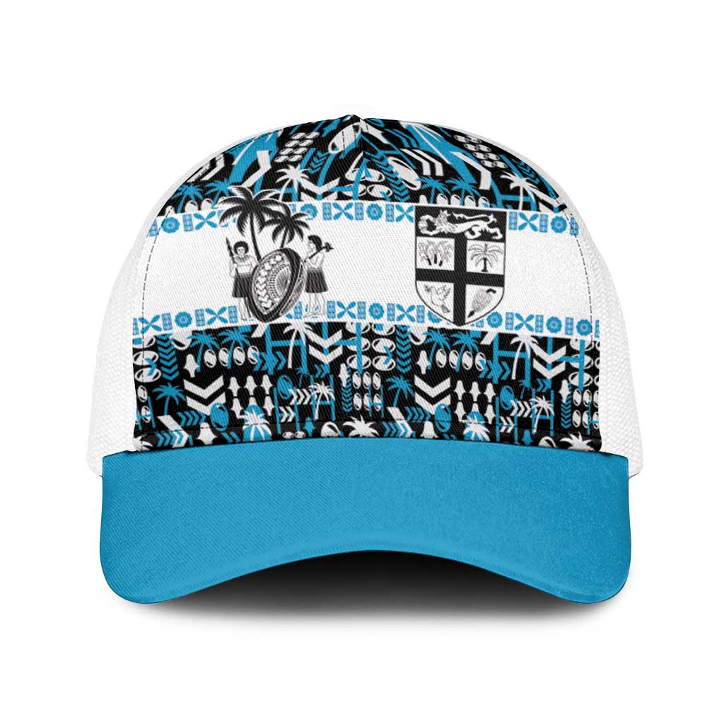 Fiji Bati Baseball Net Cap Bati Island Warrior Geometry LT9 One Size White Blue - Polynesian Pride