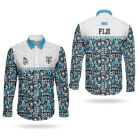 Fiji Bati Couples Matching Off Shoulder Maxi Dress and Long Sleeve Button Shirt Bati Island Warrior Geometry LT9 - Polynesian Pride