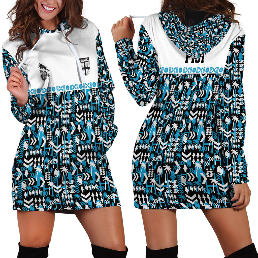 Fiji Bati Hoodie Dress Bati Island Warrior Geometry LT9 - Polynesian Pride