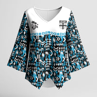 Fiji Bati Kimono Sleeve Blouse Bati Island Warrior Geometry LT9 Female Blue - Polynesian Pride