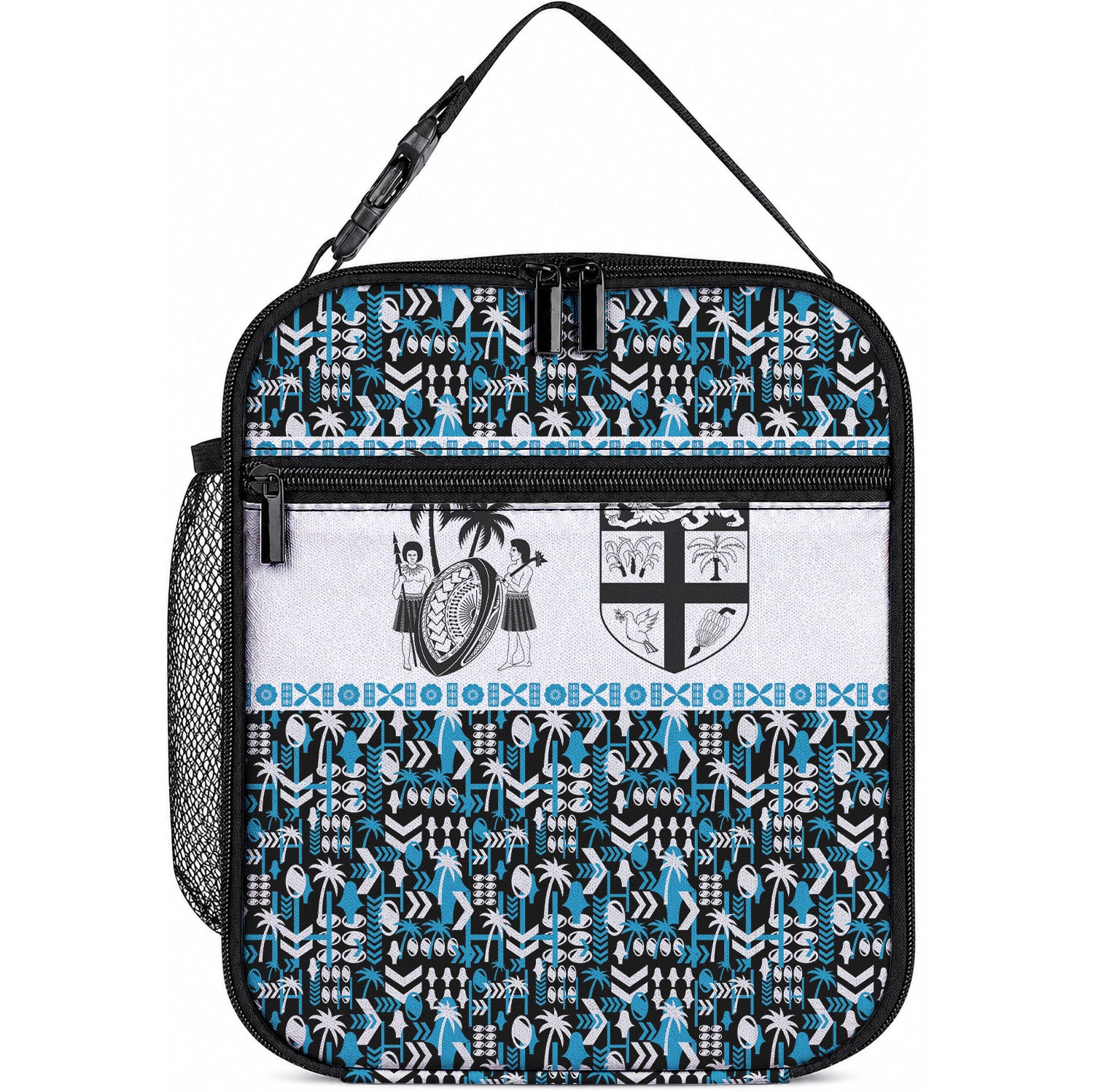 Fiji Bati Lunch Bag Bati Island Warrior Geometry LT9 10.2 × 8.3 × 4.3 inch Blue - Polynesian Pride