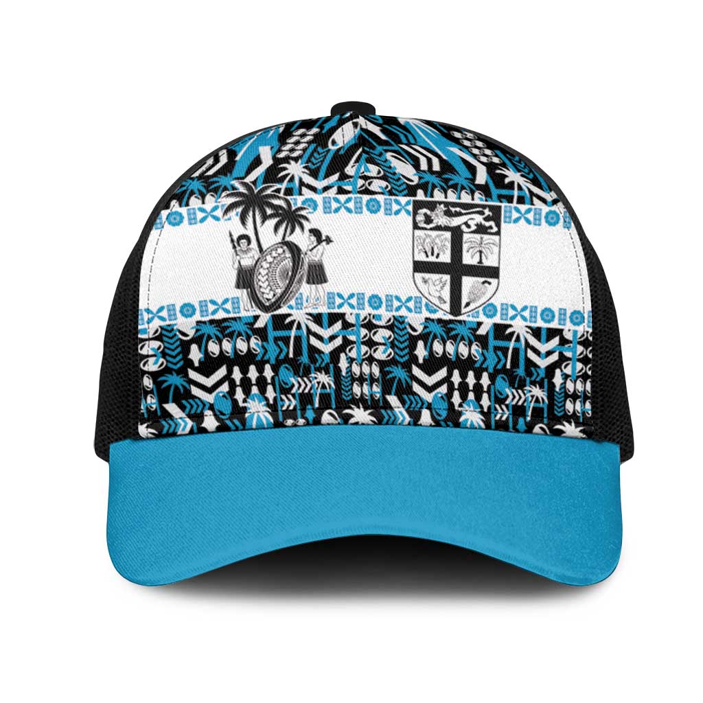 Fiji Bati Mesh Trucker Cap Bati Island Warrior Geometry LT9 One Size Black Blue - Polynesian Pride