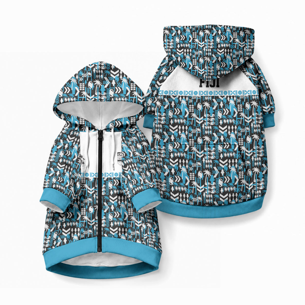 Fiji Bati Pet Hoodie Bati Island Warrior Geometry LT9 Zip-up Blue - Polynesian Pride