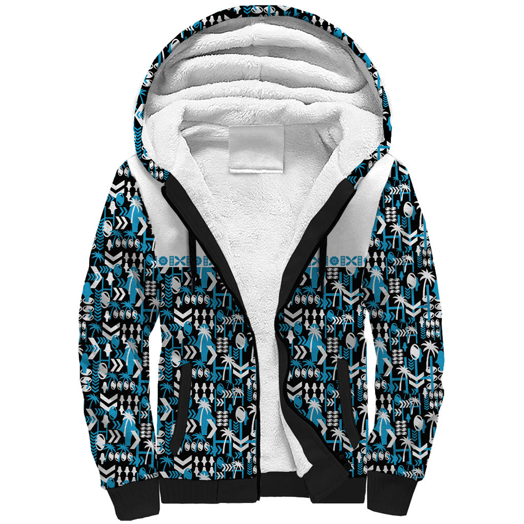 Fiji Bati Sherpa Hoodie Bati Island Warrior Geometry LT9 Unisex Blue - Polynesian Pride