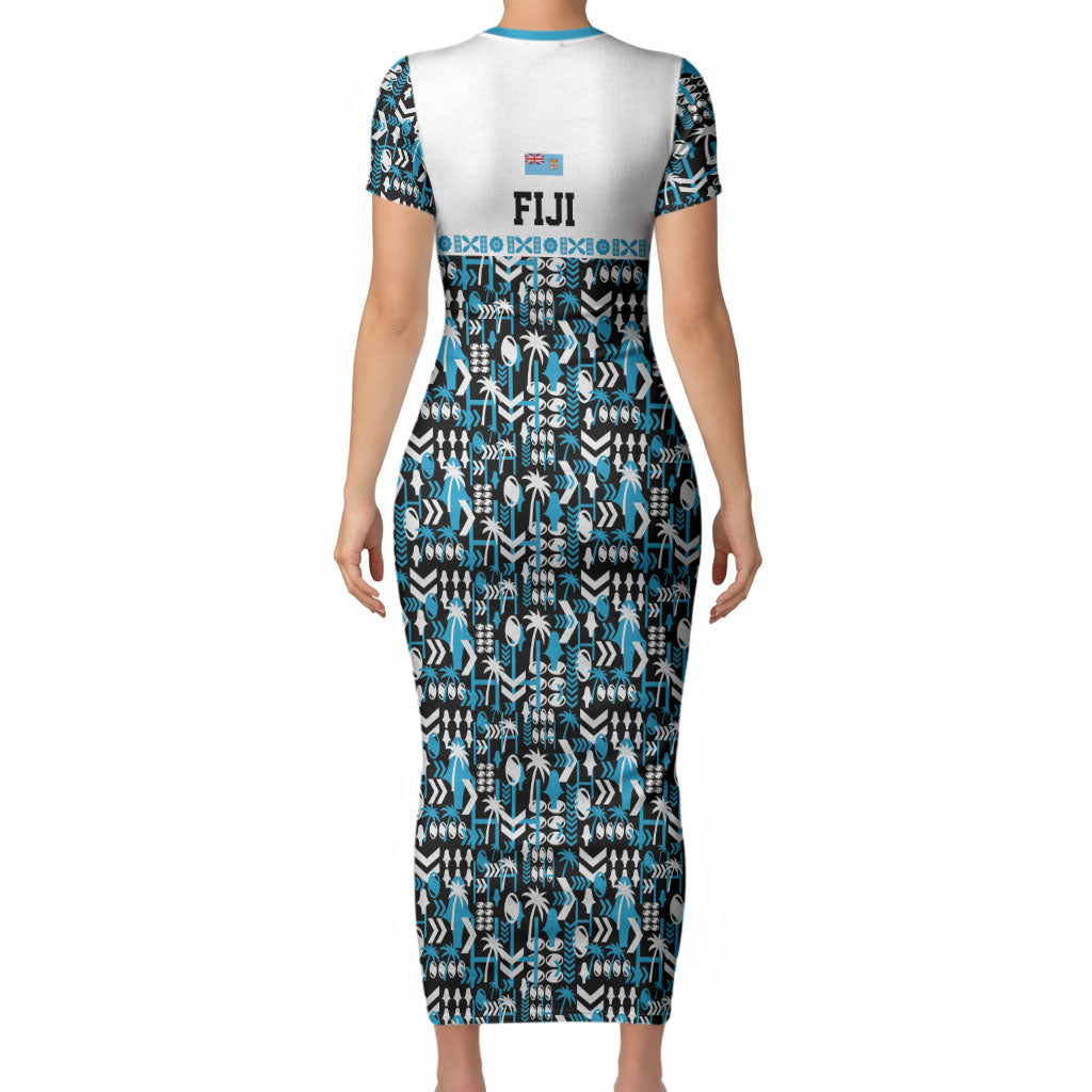 Fiji Bati Short Sleeve Bodycon Dress Bati Island Warrior Geometry LT9 - Polynesian Pride