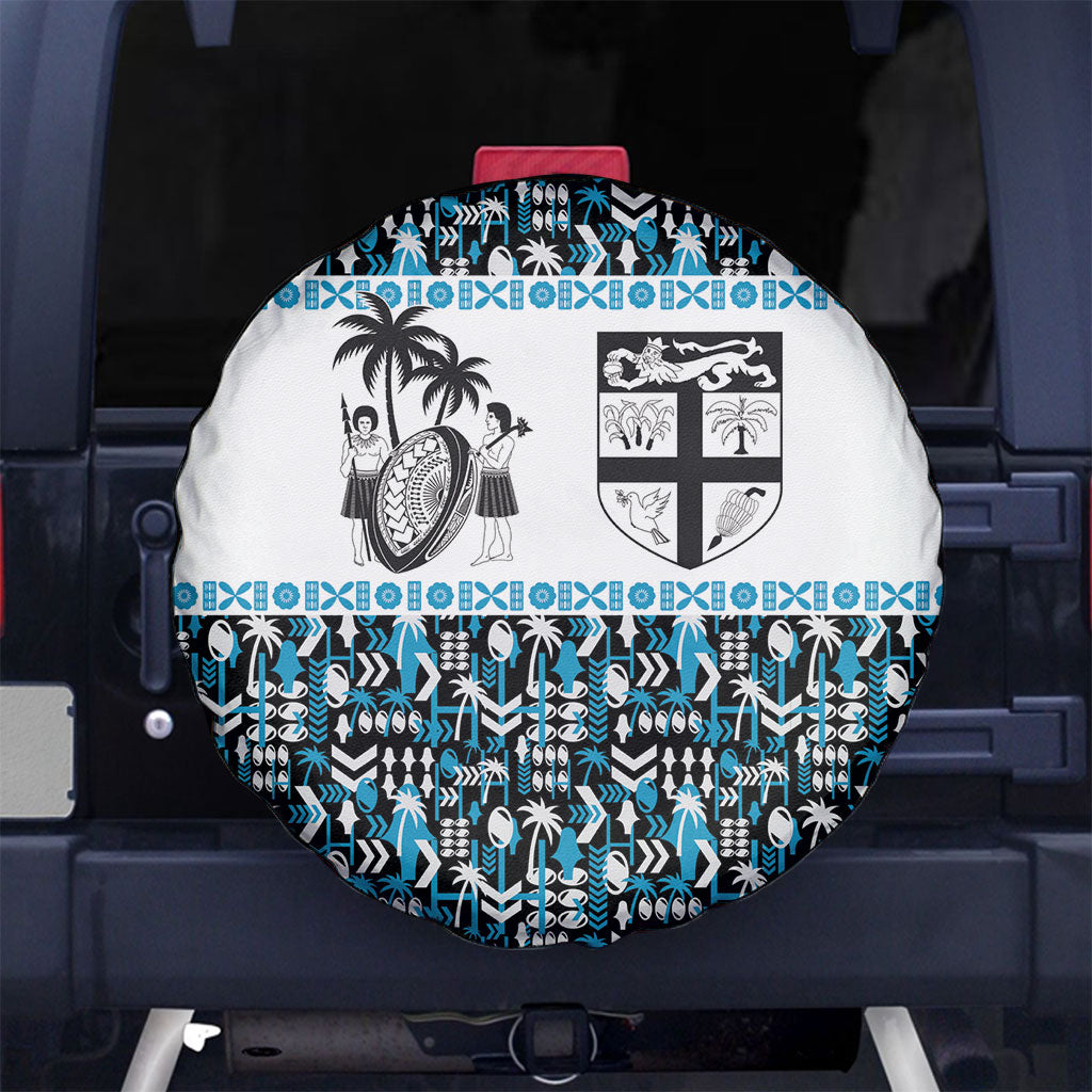 Fiji Bati Spare Tire Cover Bati Island Warrior Geometry LT9 No hole Blue - Polynesian Pride