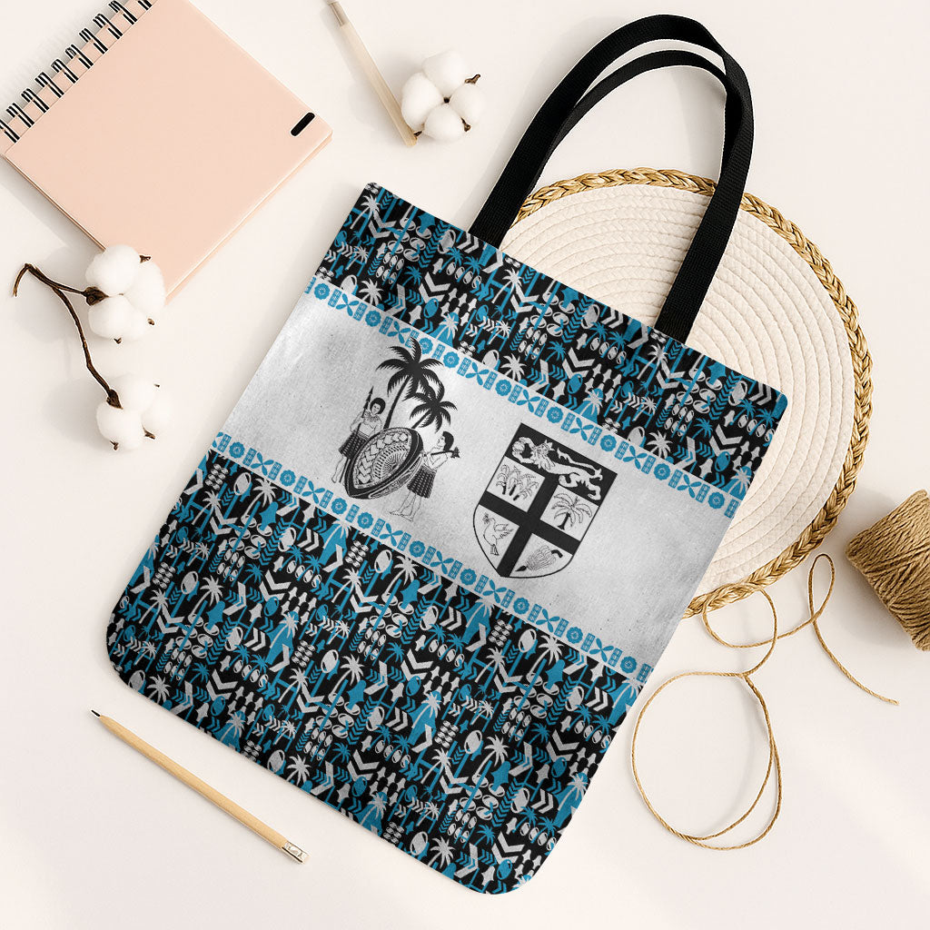 Fiji Bati Tote Bag Bati Island Warrior Geometry LT9 Black Strap One Size Blue - Polynesian Pride