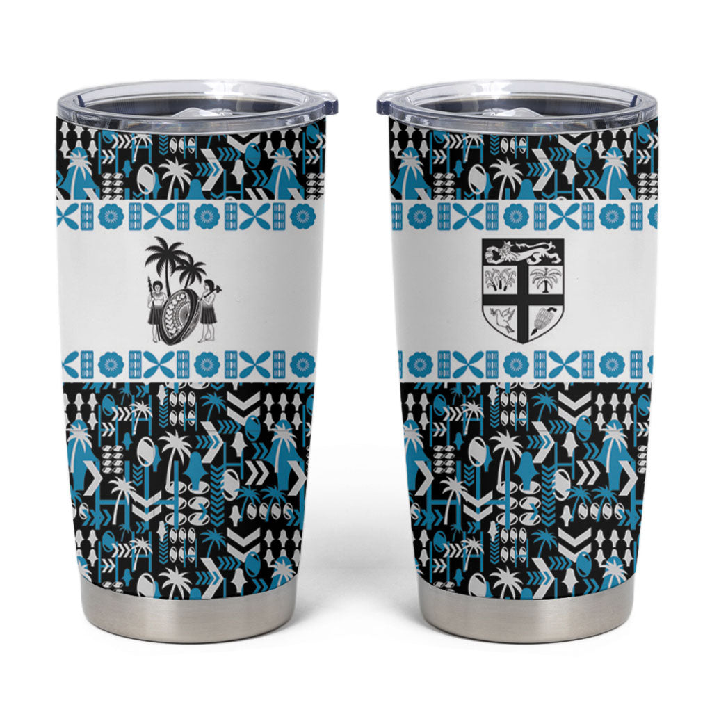 Fiji Bati Tumbler Cup Bati Island Warrior Geometry LT9 Blue - Polynesian Pride