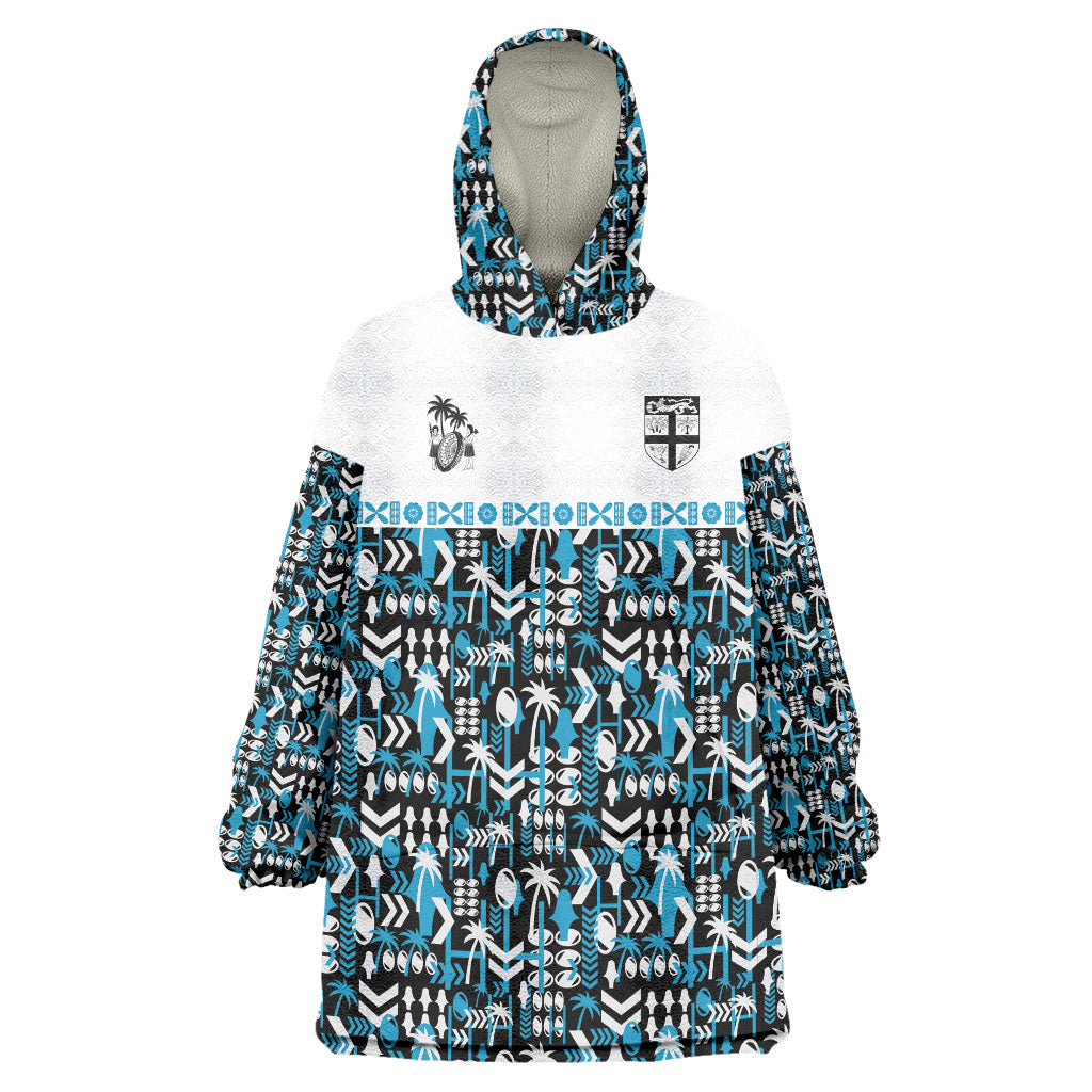 Fiji Bati Wearable Blanket Hoodie Bati Island Warrior Geometry LT9 One Size Blue - Polynesian Pride