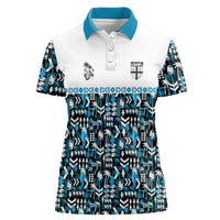 Fiji Bati Women Polo Shirt Bati Island Warrior Geometry LT9 Female Blue - Polynesian Pride