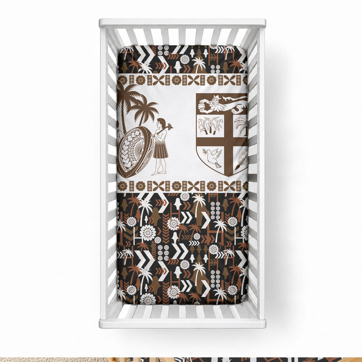 Fiji Bati Baby Bed Cover Masi-inspired Tapa Pattern LT9 28 × 52 in Brown - Polynesian Pride