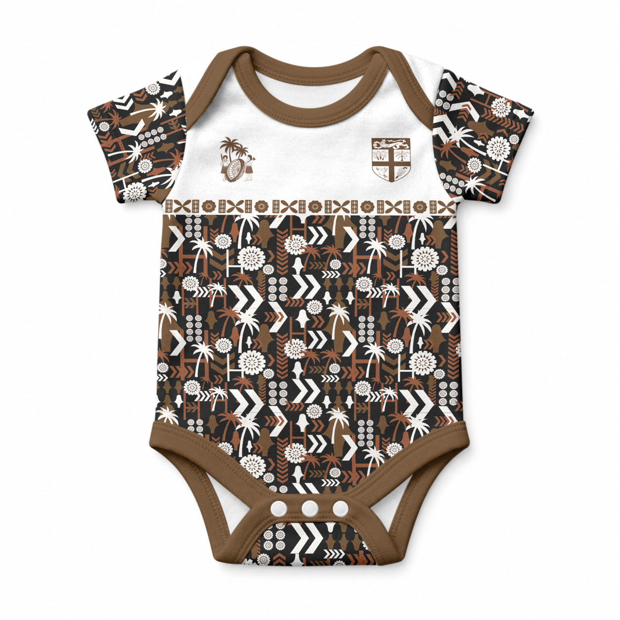 Fiji Bati Baby Onesie Masi-inspired Tapa Pattern LT9 Brown - Polynesian Pride
