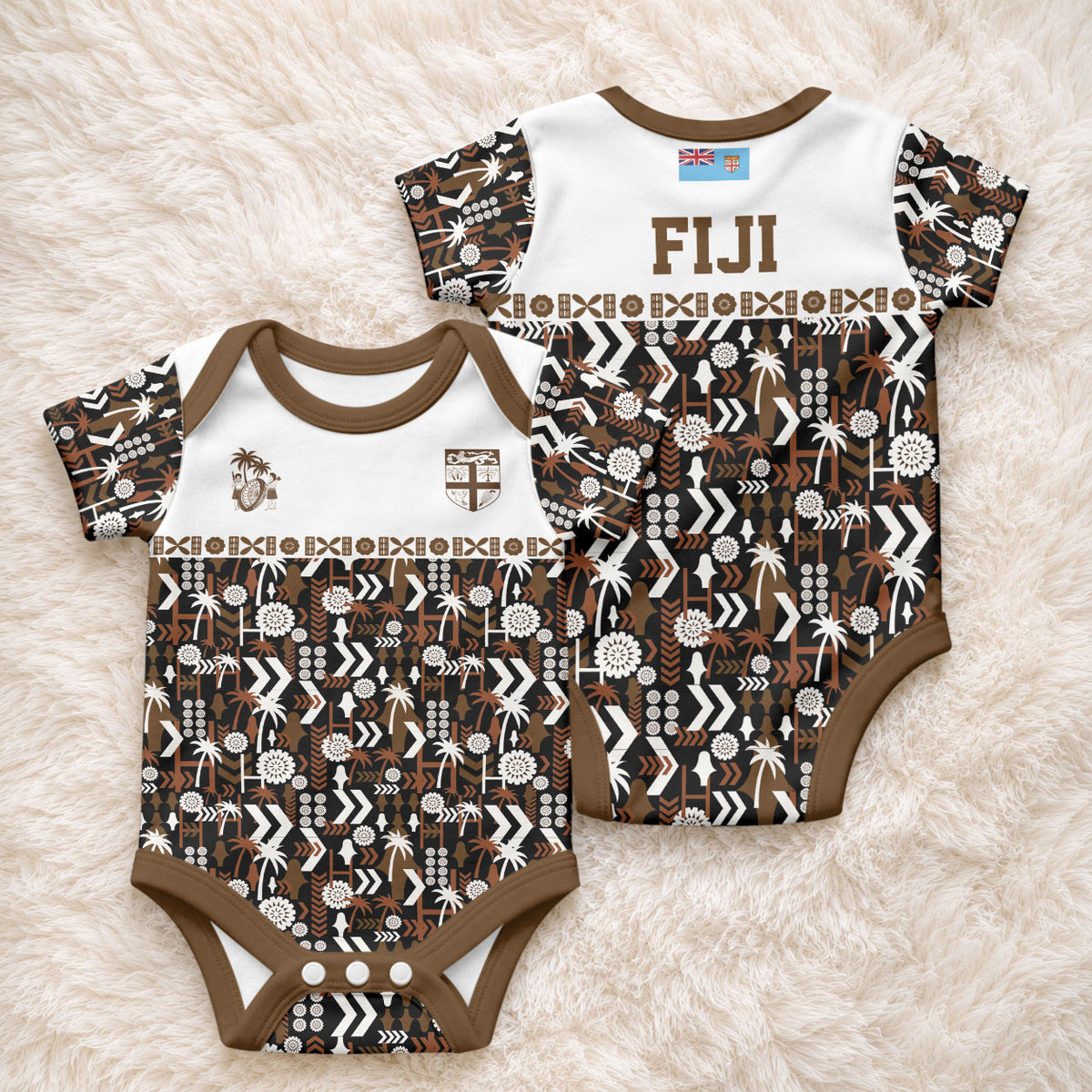 Fiji Bati Baby Onesie Masi-inspired Tapa Pattern