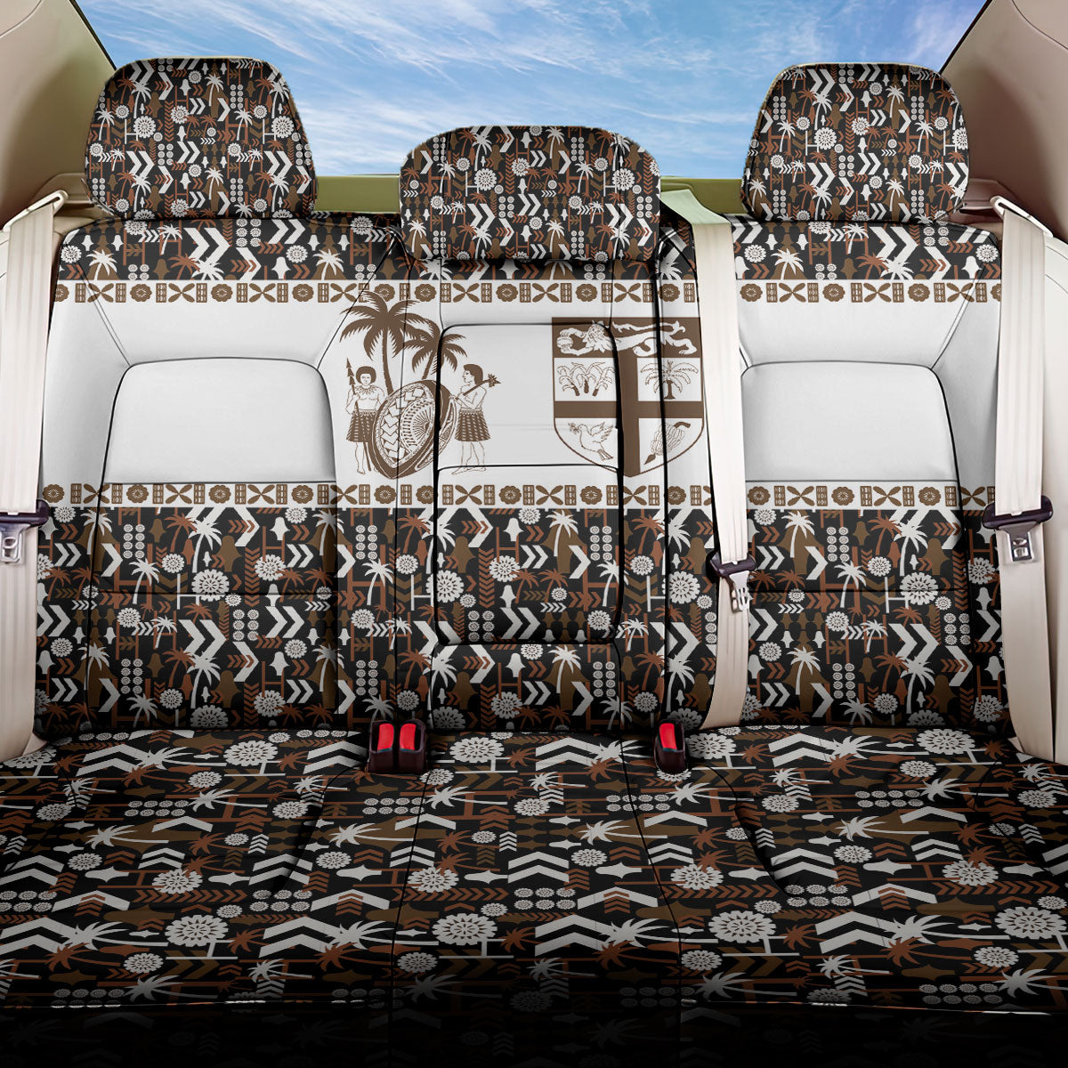 Fiji Bati Back Car Seat Cover Masi-inspired Tapa Pattern LT9 One Size Brown - Polynesian Pride