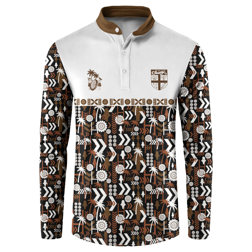 Fiji Bati Button Sweatshirt Masi-inspired Tapa Pattern