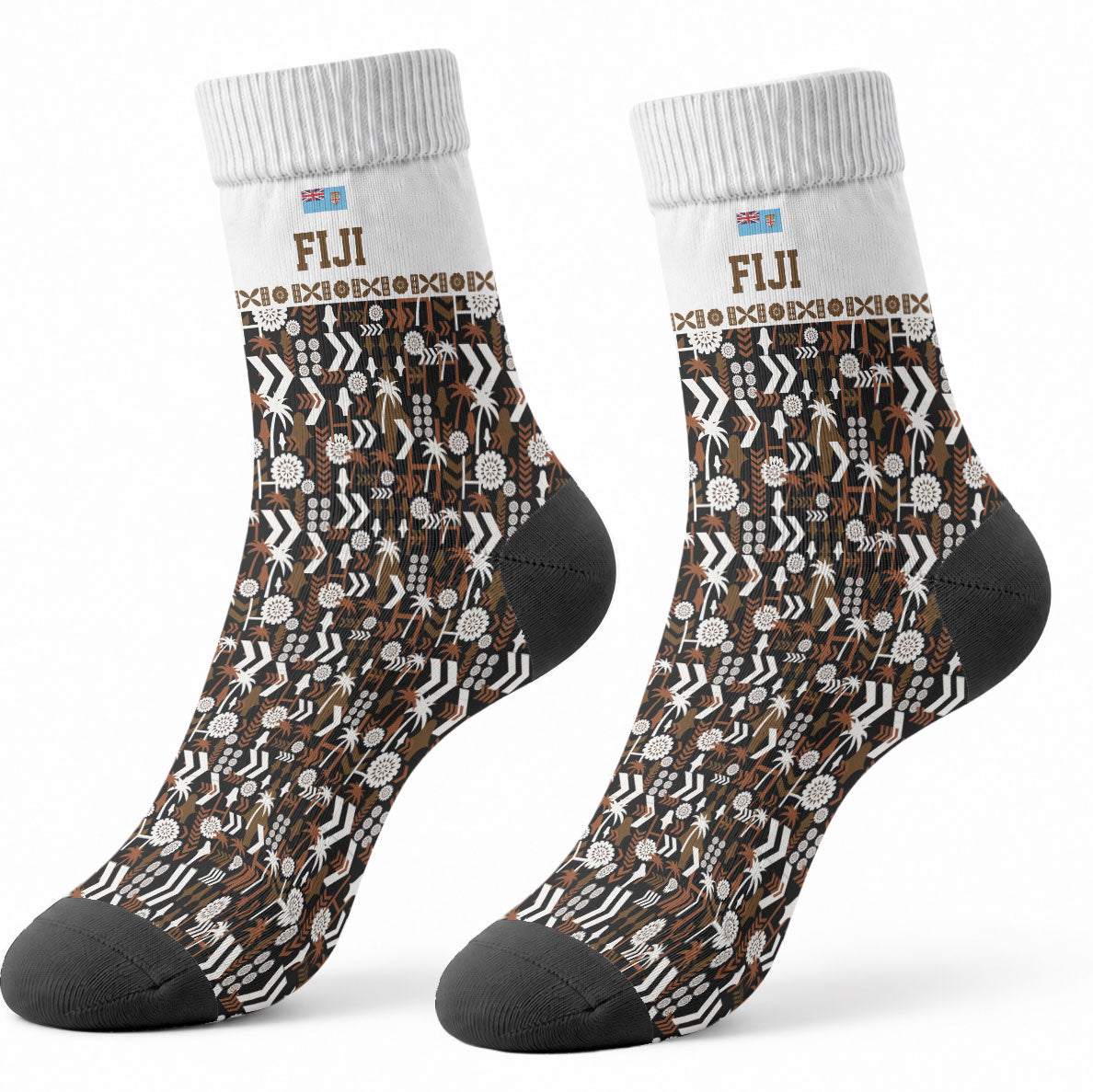 Fiji Bati Crew Socks Masi-inspired Tapa Pattern LT9 - Polynesian Pride