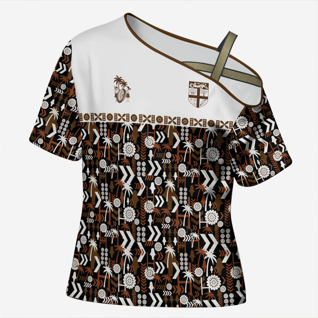 Fiji Bati Cross Shoulder Shirt Masi-inspired Tapa Pattern