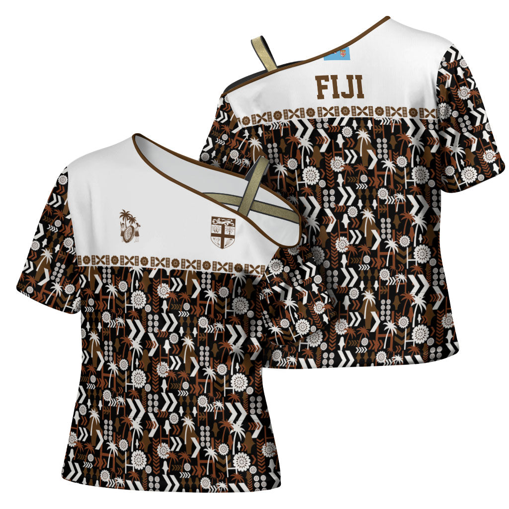 Fiji Bati Cross Shoulder Shirt Masi-inspired Tapa Pattern