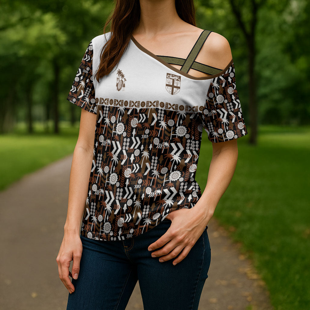 Fiji Bati Cross Shoulder Shirt Masi-inspired Tapa Pattern